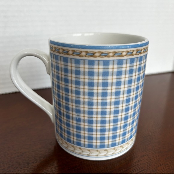 ROYAL DOULTON Studio Provence Bleu Plaid Coffee Tea Mugs Set of 4 - Picture 8 of 13